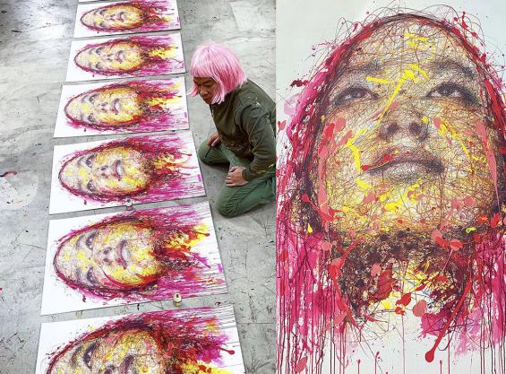 Hom Nguyen Lithographie La fille en rose